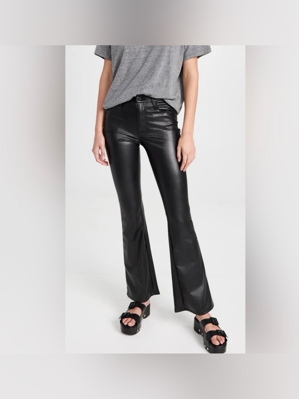 MOTHER The Weekender Heel Faux Leather Flare Jeans Black Estimated Sz 28